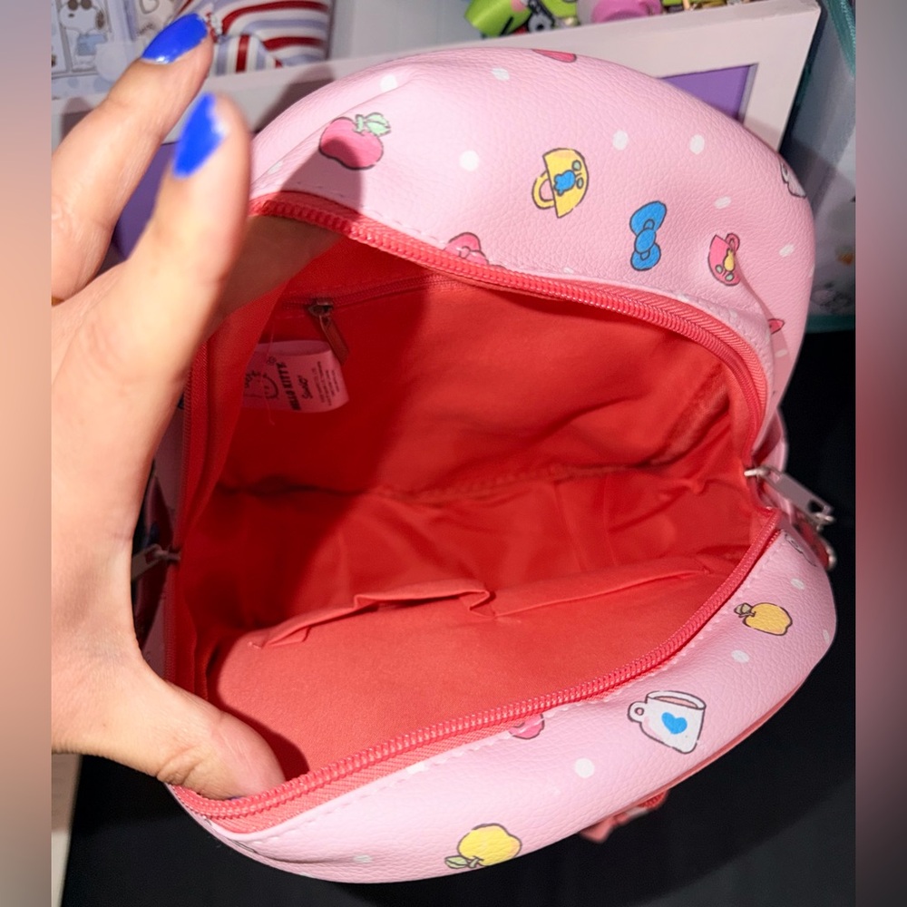 🎀NWT Sanrio Hello Kitty Pink Polka Dot/coffee print Backpack and Coin Purse - Picture 2 of 5